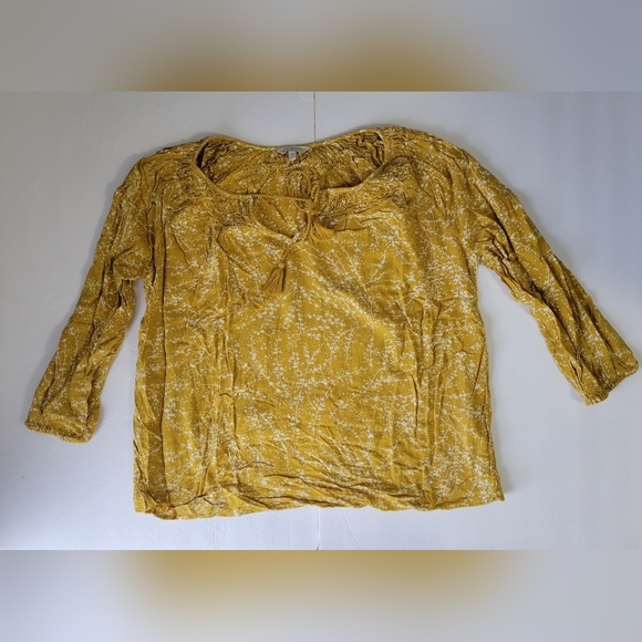 Lucky Brand Yellow Boho Hippie Floral Tassel Long Sleeve Peasant Top - Picture 1 of 8